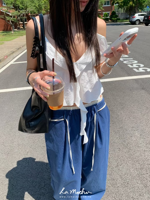 綁繩薄款斜紋布鬆緊褲